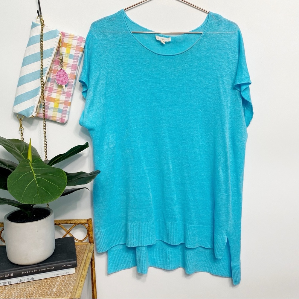 eileen fisher | linen bateau dolman tee turquoise oversized s
